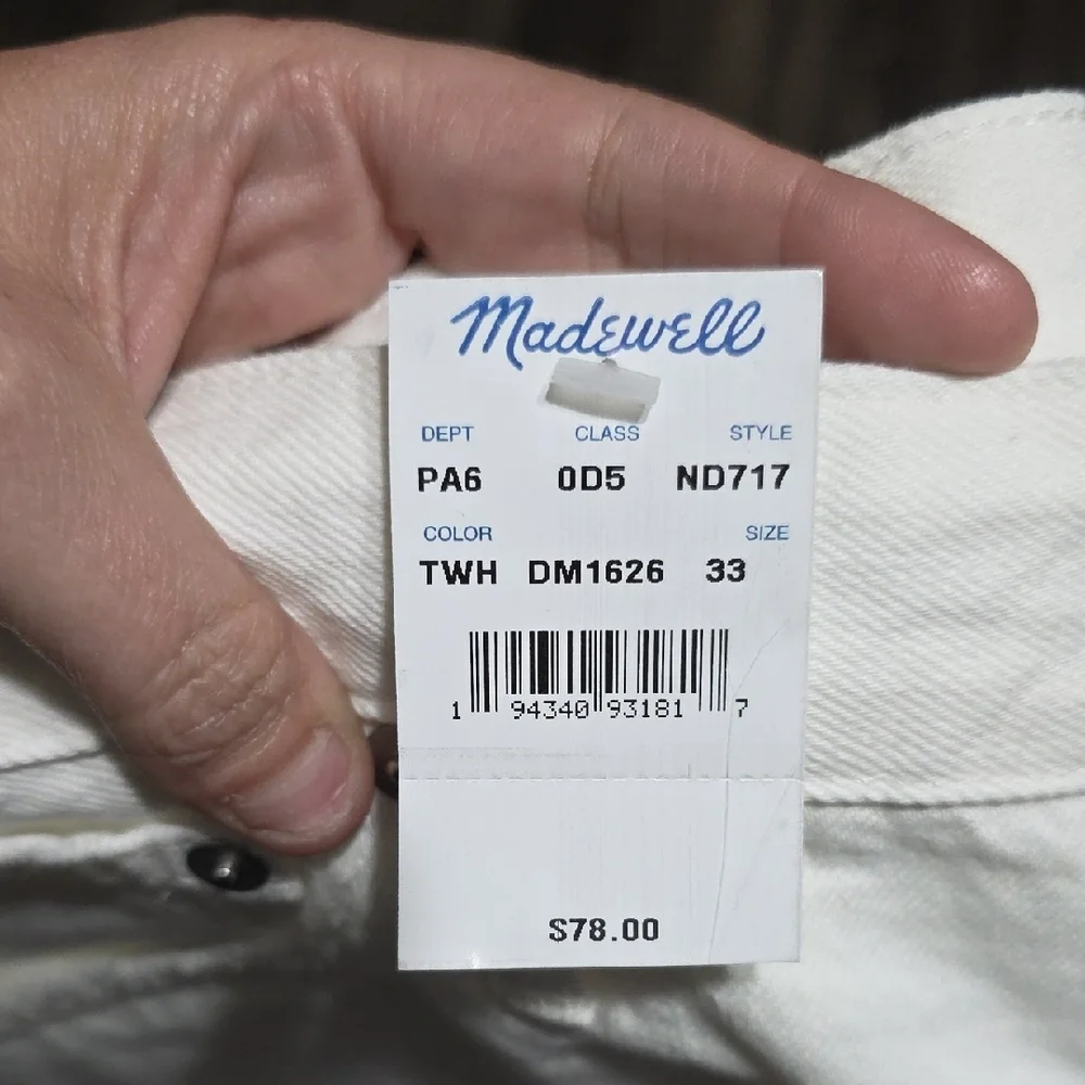 NWT Madewell White Denim Cutoff Shorts Size 33